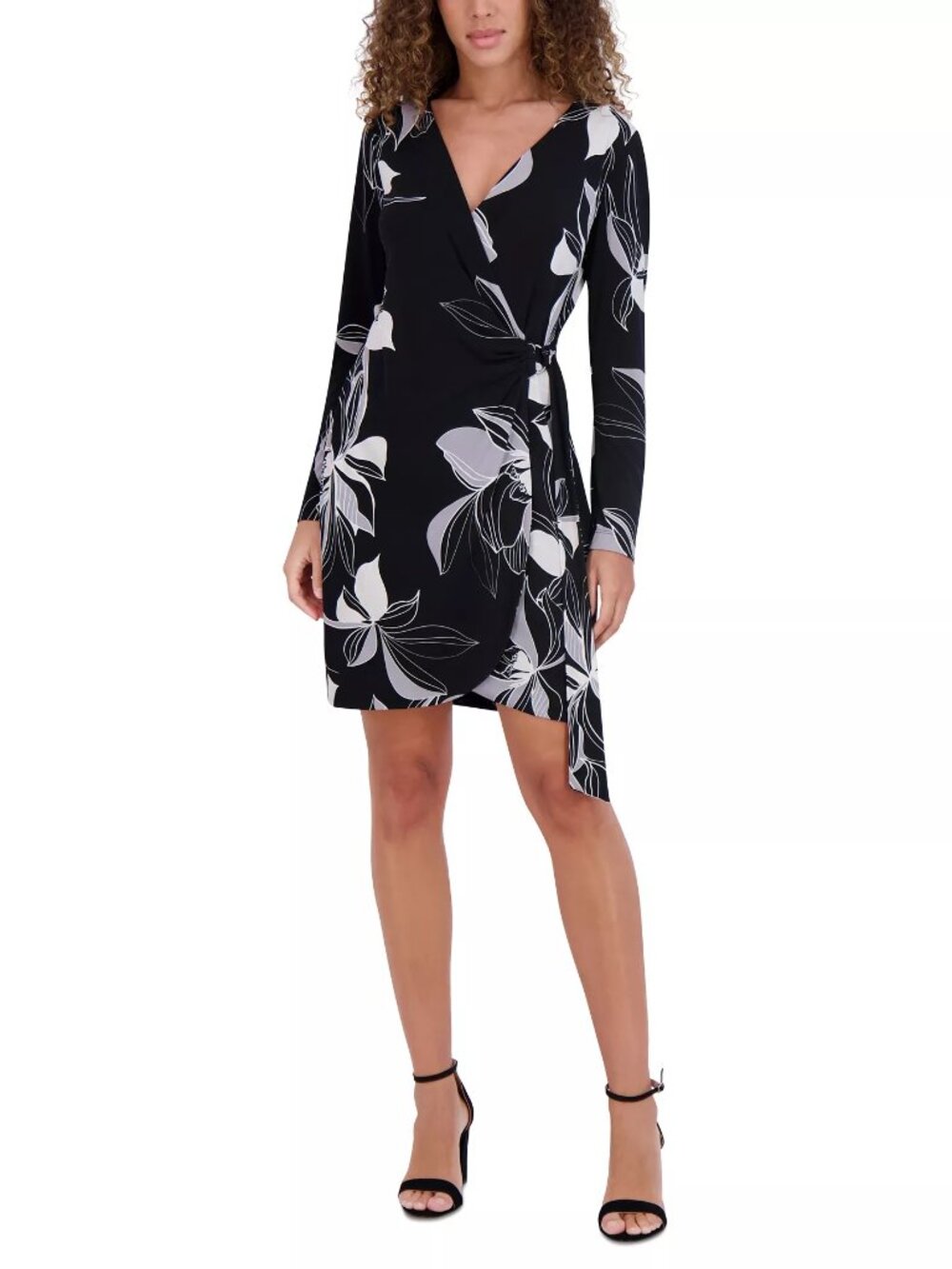 kensie Women's Printed Faux-Wrap Sheath Dress Black Multi Size 2